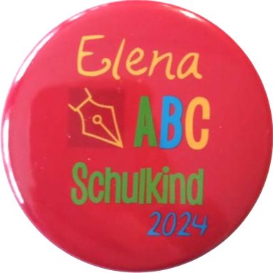 Button Schulkind mit Namen rot ABC 2024